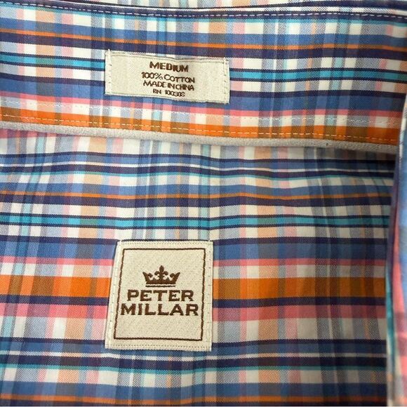 PETER MILLAR Men's Medium Plaid Button Down Short Sleeve Sport Shirt Multicolor - Picture 3 of 8